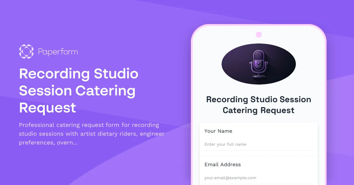 Recording Studio Session Catering Request