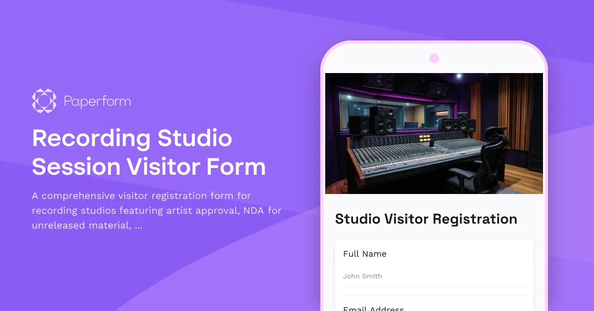 Recording Studio Session Visitor Form