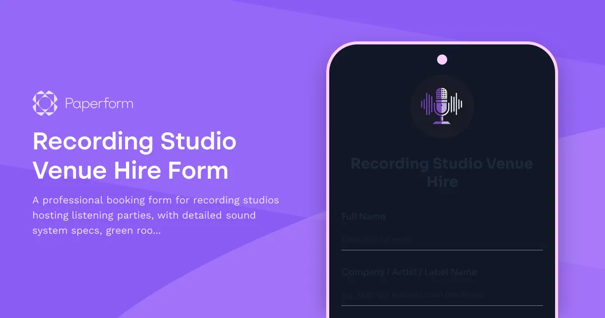 Recording Studio Venue Hire Form