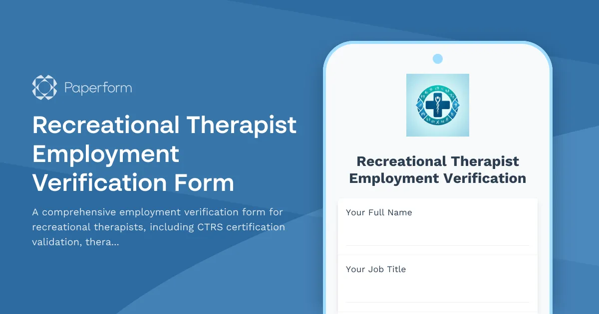 Recreational Therapist Employment Verification Form