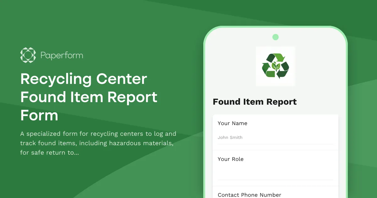 Recycling Center Found Item Report Form