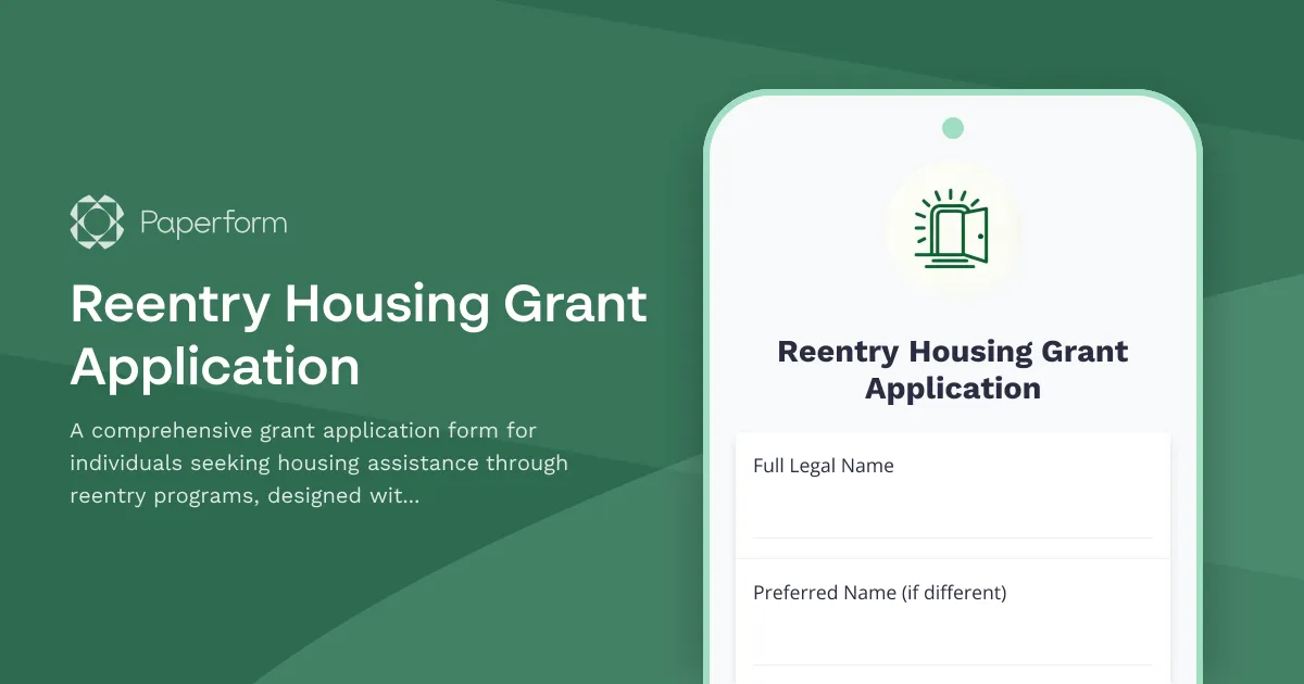 Reentry Housing Grant Application