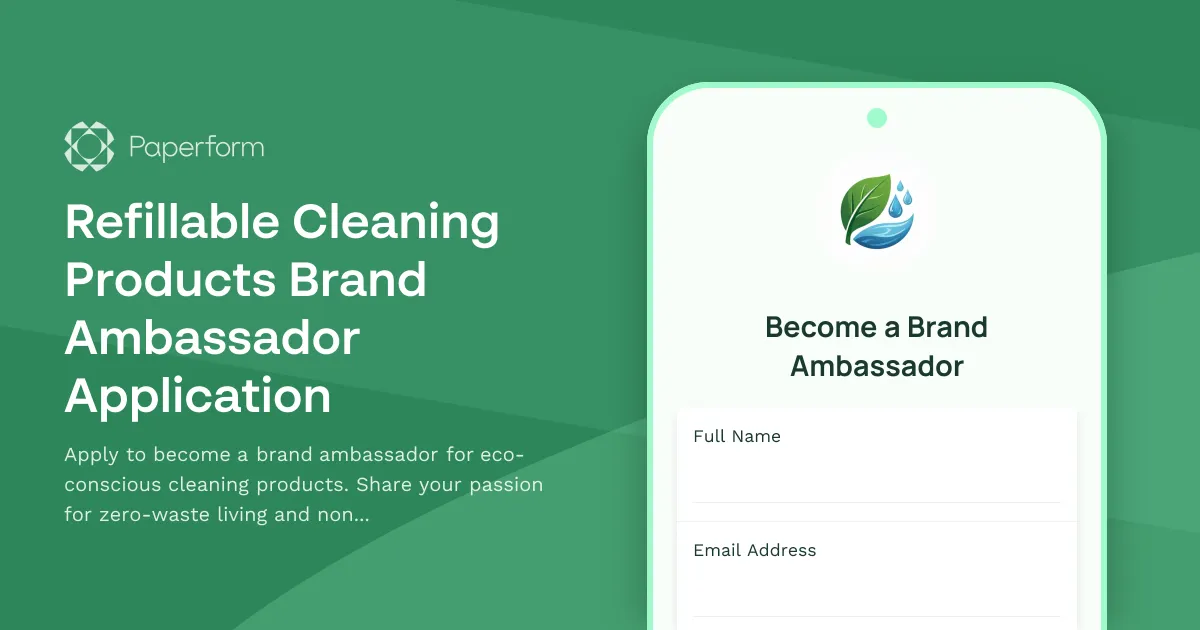 Refillable Cleaning Products Brand Ambassador Application