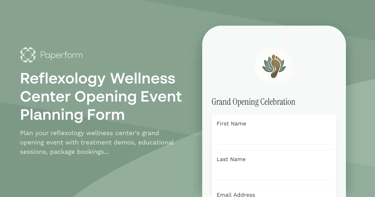 Reflexology Wellness Center Opening Event Planning Form