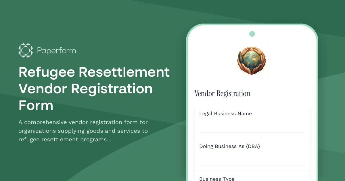 Refugee Resettlement Vendor Registration Form