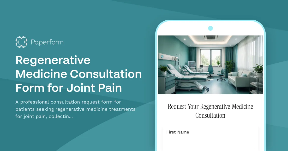Regenerative Medicine Consultation Form for Joint Pain