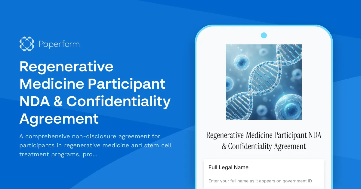 Regenerative Medicine Participant NDA & Confidentiality Agreement