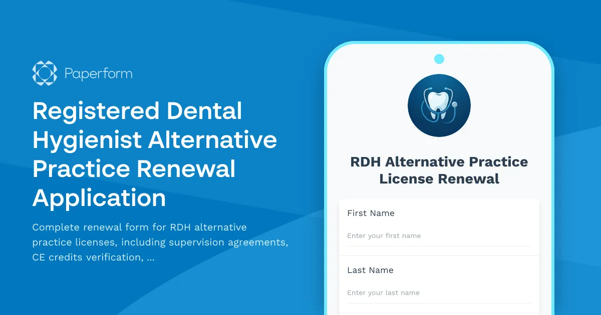 Registered Dental Hygienist Alternative Practice Renewal Application