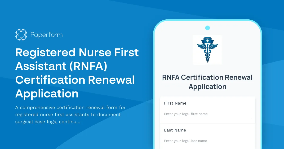 Registered Nurse First Assistant (RNFA) Certification Renewal Application
