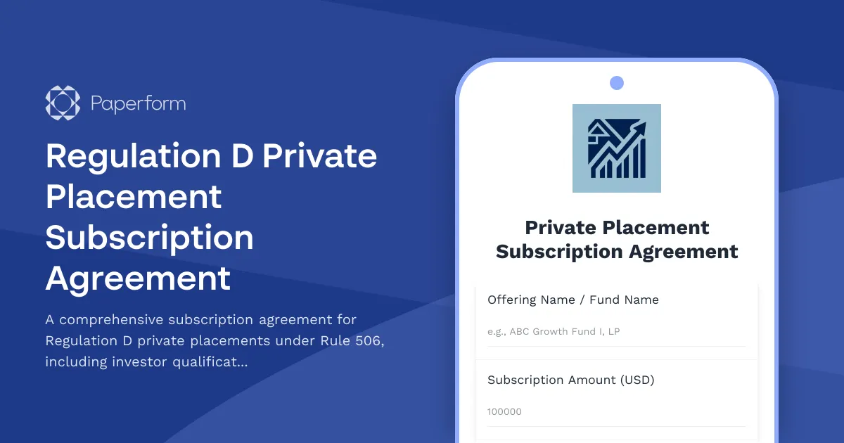 Regulation D Private Placement Subscription Agreement