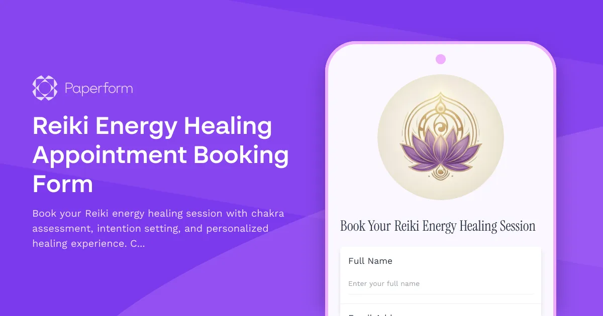 Reiki Energy Healing Appointment Booking Form
