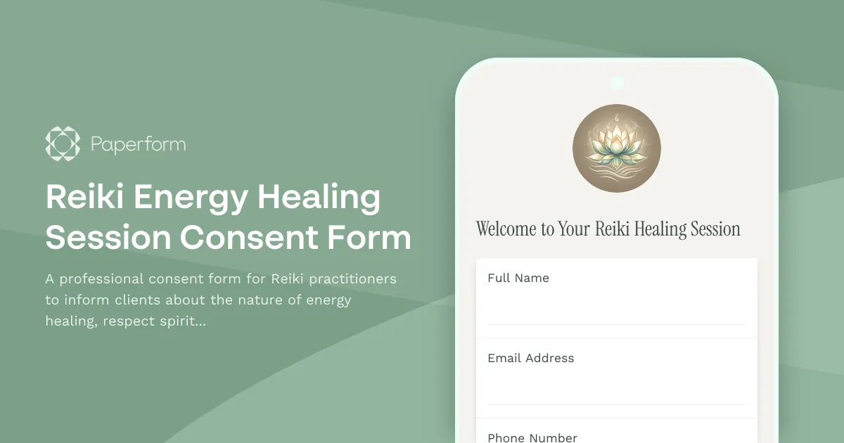 Reiki Energy Healing Session Consent Form