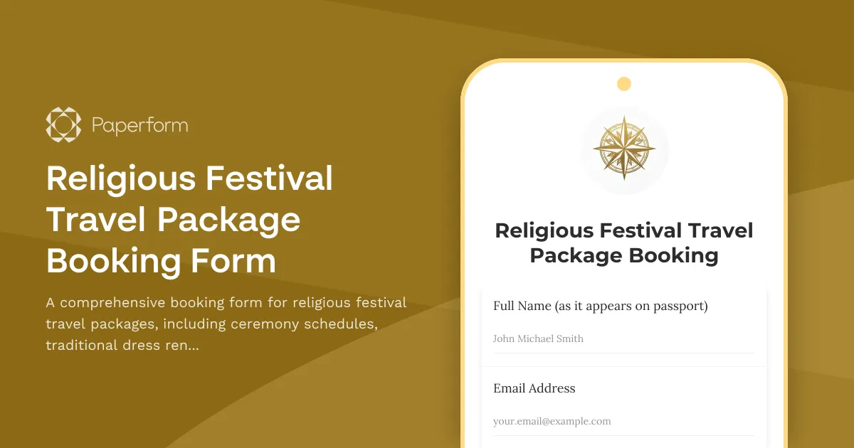 Religious Festival Travel Package Booking Form