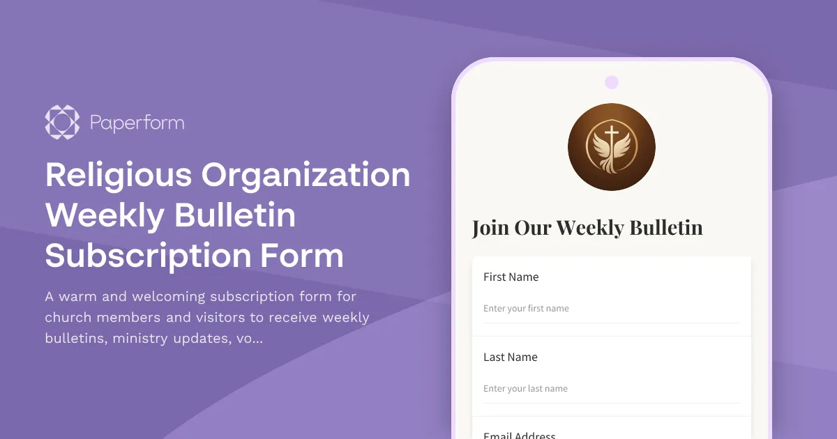 Religious Organization Weekly Bulletin Subscription Form