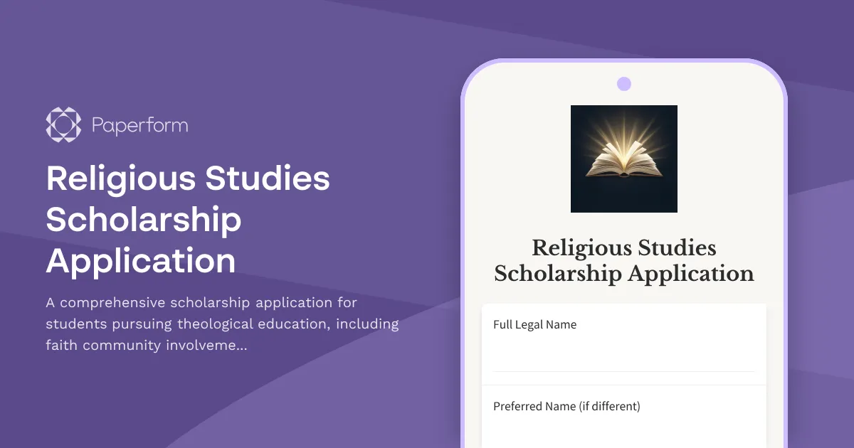 Religious Studies Scholarship Application