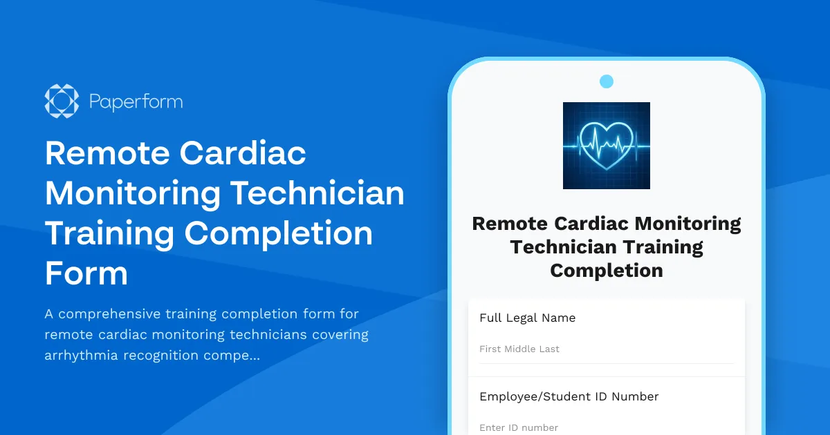 Remote Cardiac Monitoring Technician Training Completion Form