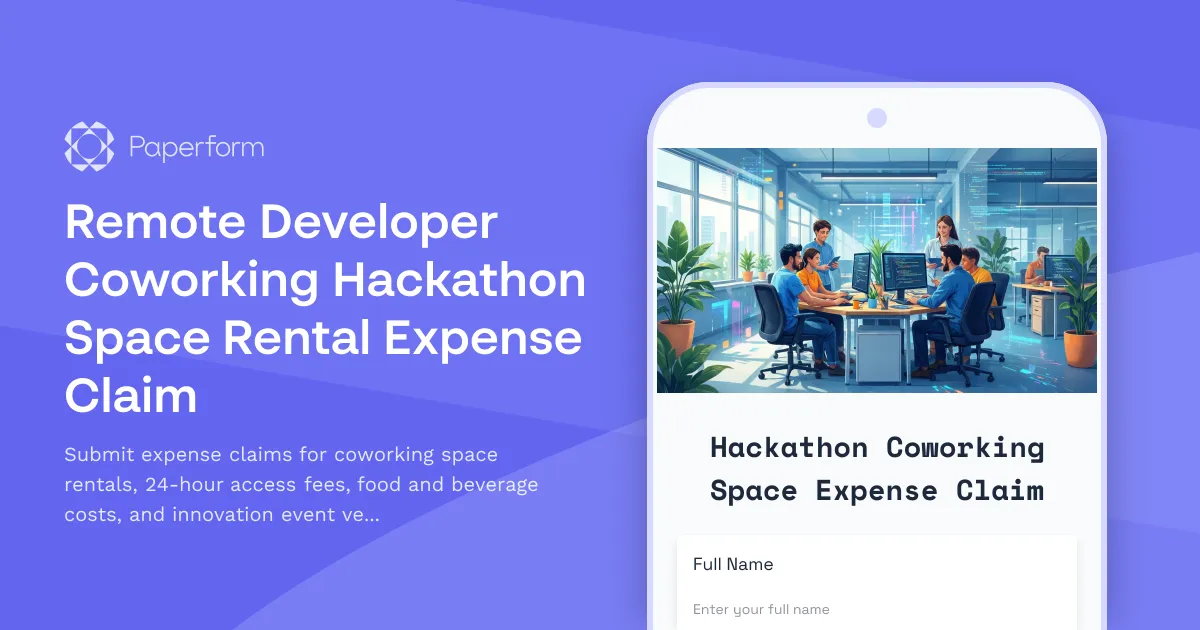 Remote Developer Coworking Hackathon Space Rental Expense Claim
