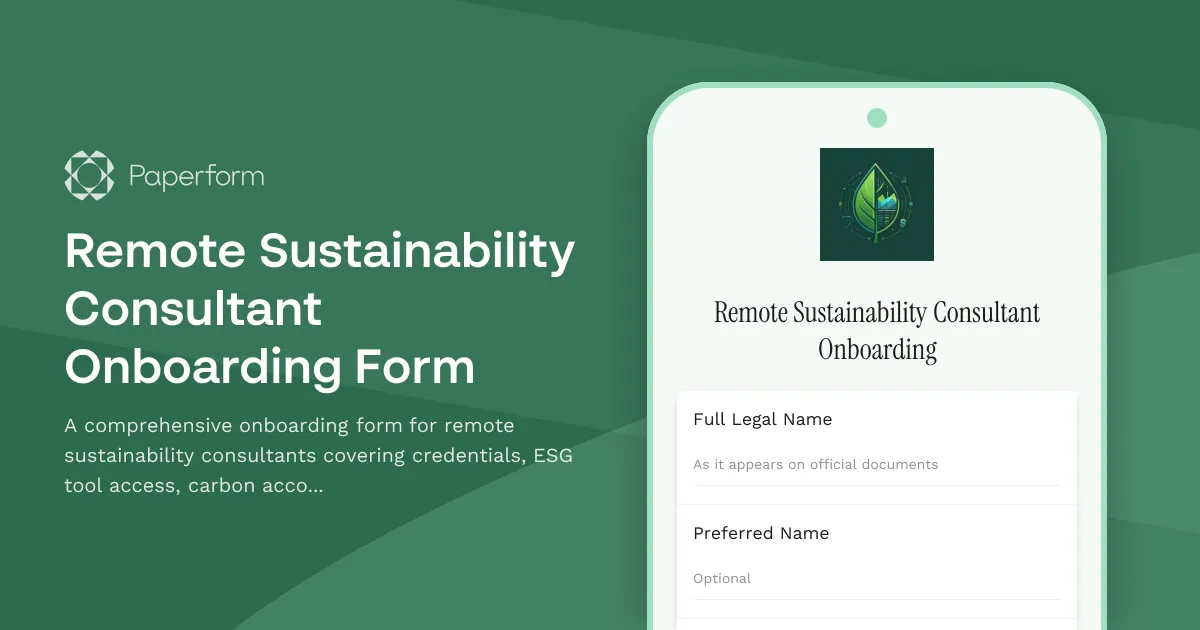 Remote Sustainability Consultant Onboarding Form