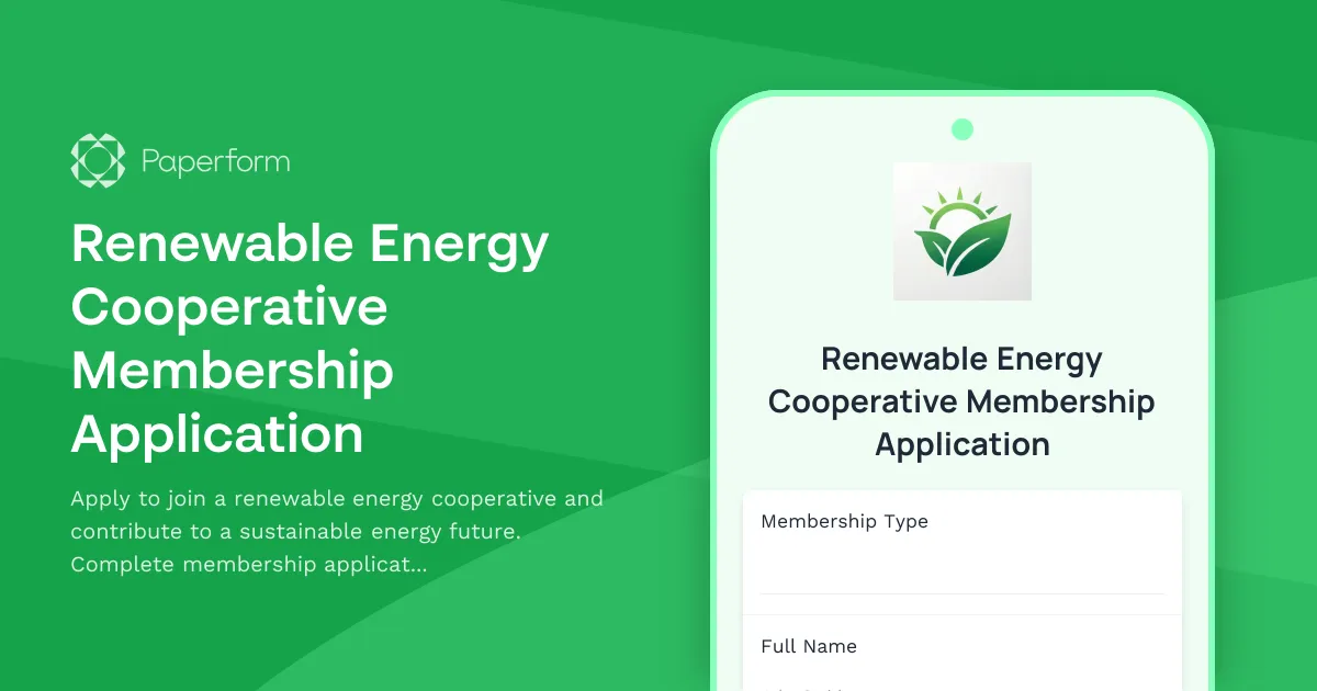 Renewable Energy Cooperative Membership Application