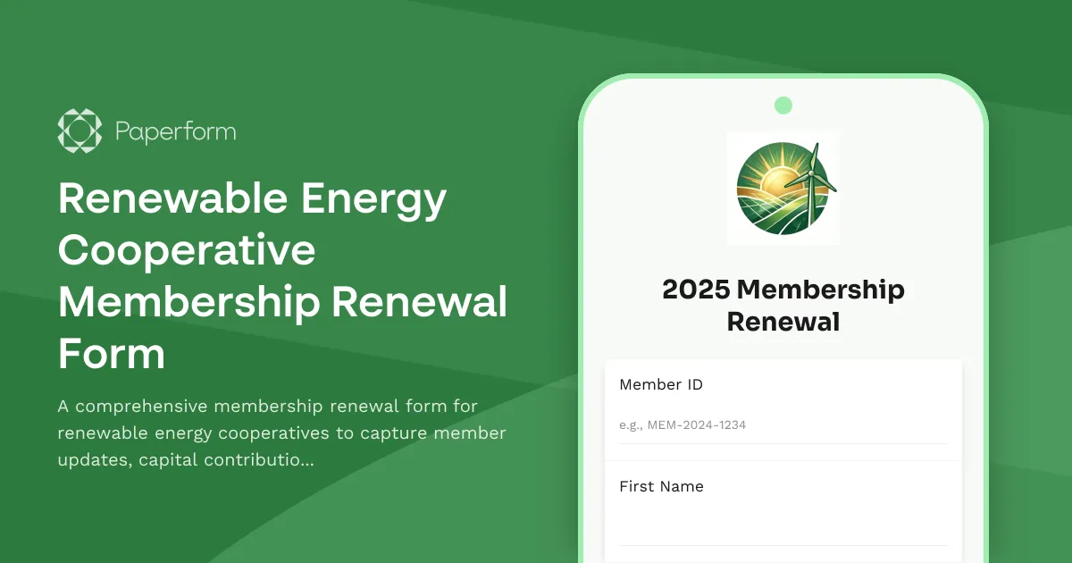 Renewable Energy Cooperative Membership Renewal Form