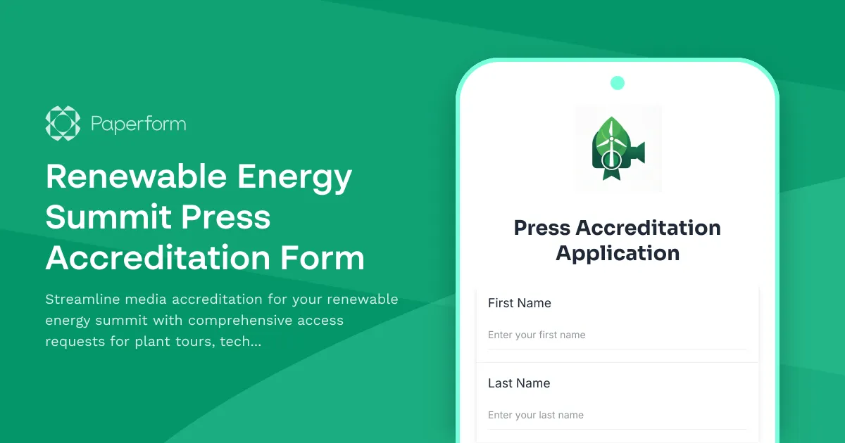 Renewable Energy Summit Press Accreditation Form