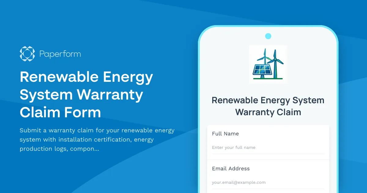 Renewable Energy System Warranty Claim Form