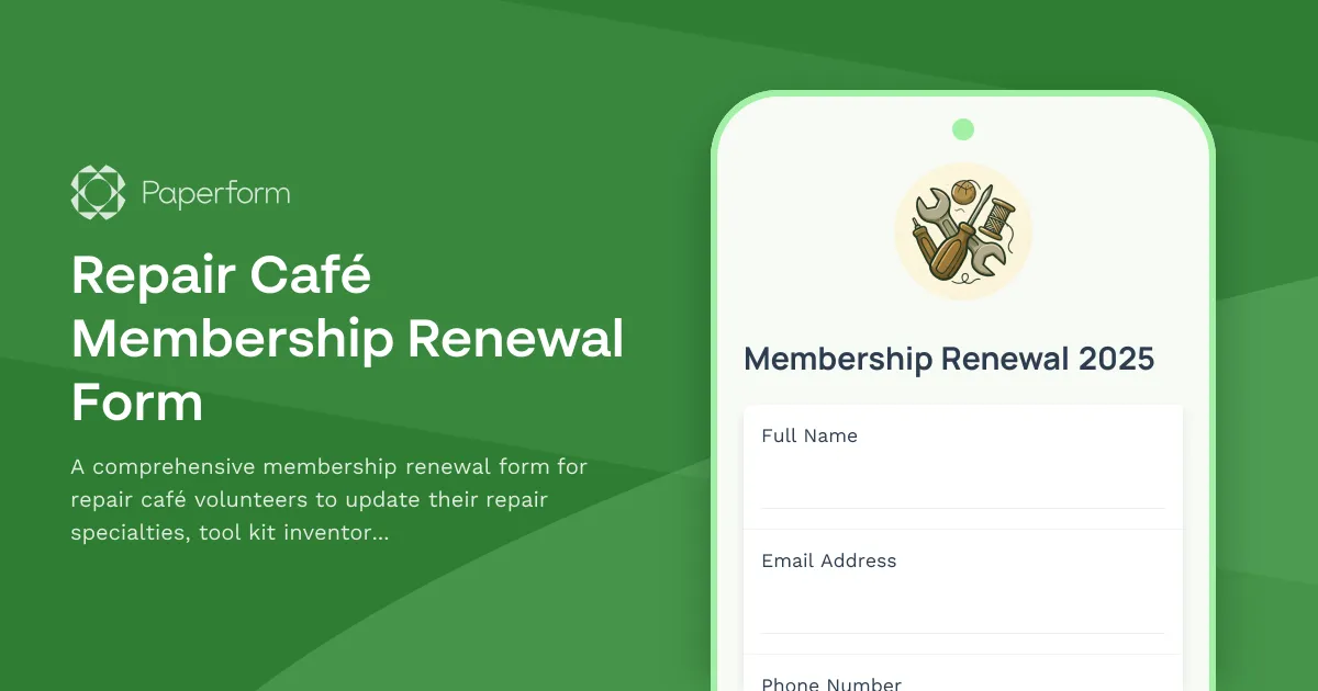 Repair Café Membership Renewal Form