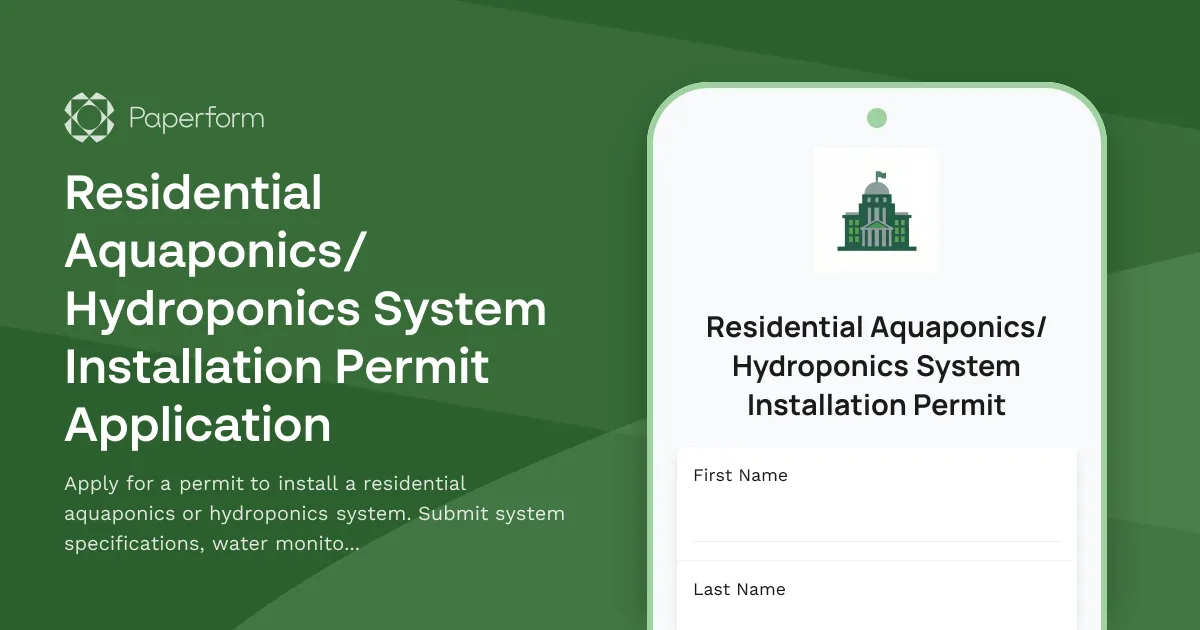 Residential Aquaponics/Hydroponics System Installation Permit Application