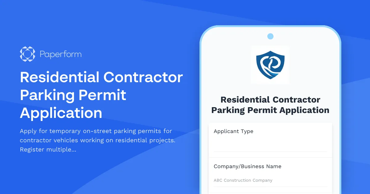 Residential Contractor Parking Permit Application