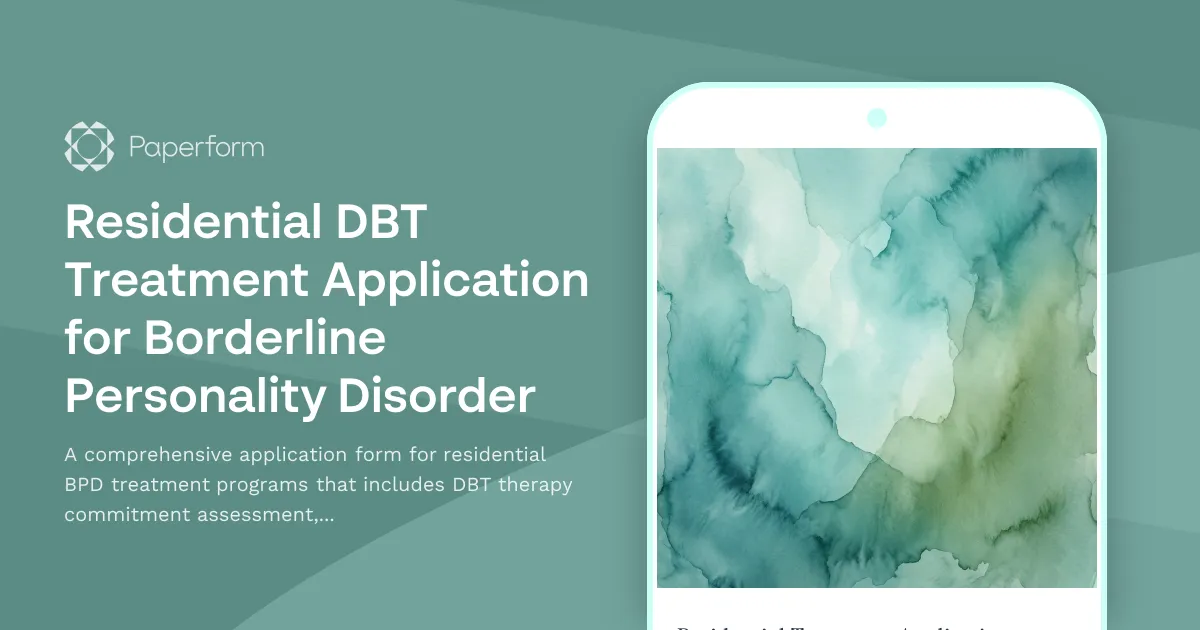 Residential DBT Treatment Application for Borderline Personality Disorder