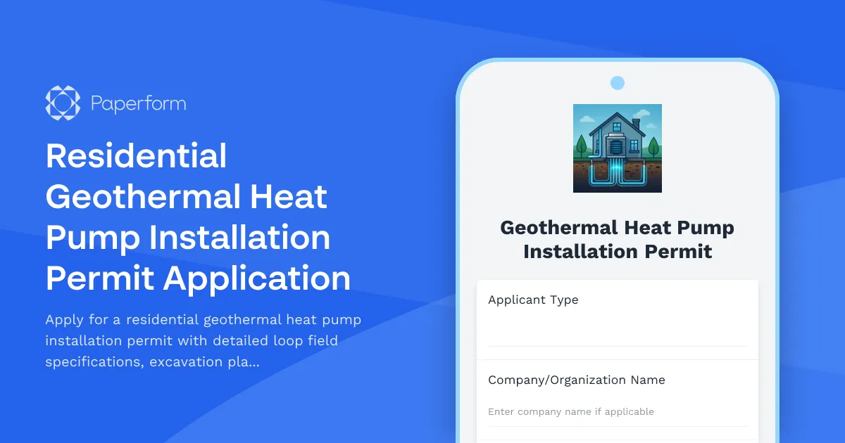 Residential Geothermal Heat Pump Installation Permit Application