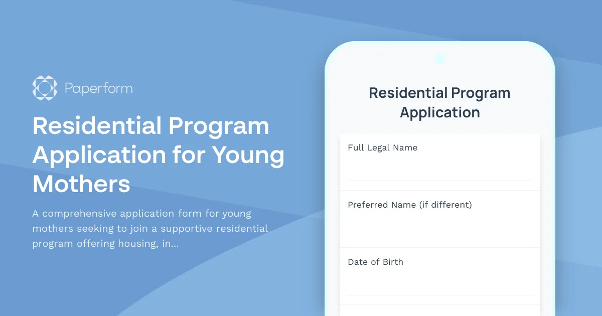 Residential Program Application for Young Mothers
