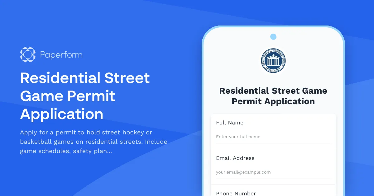 Residential Street Game Permit Application
