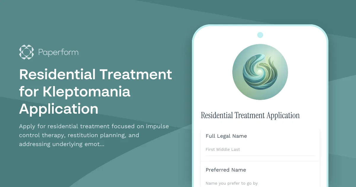 Residential Treatment for Kleptomania Application