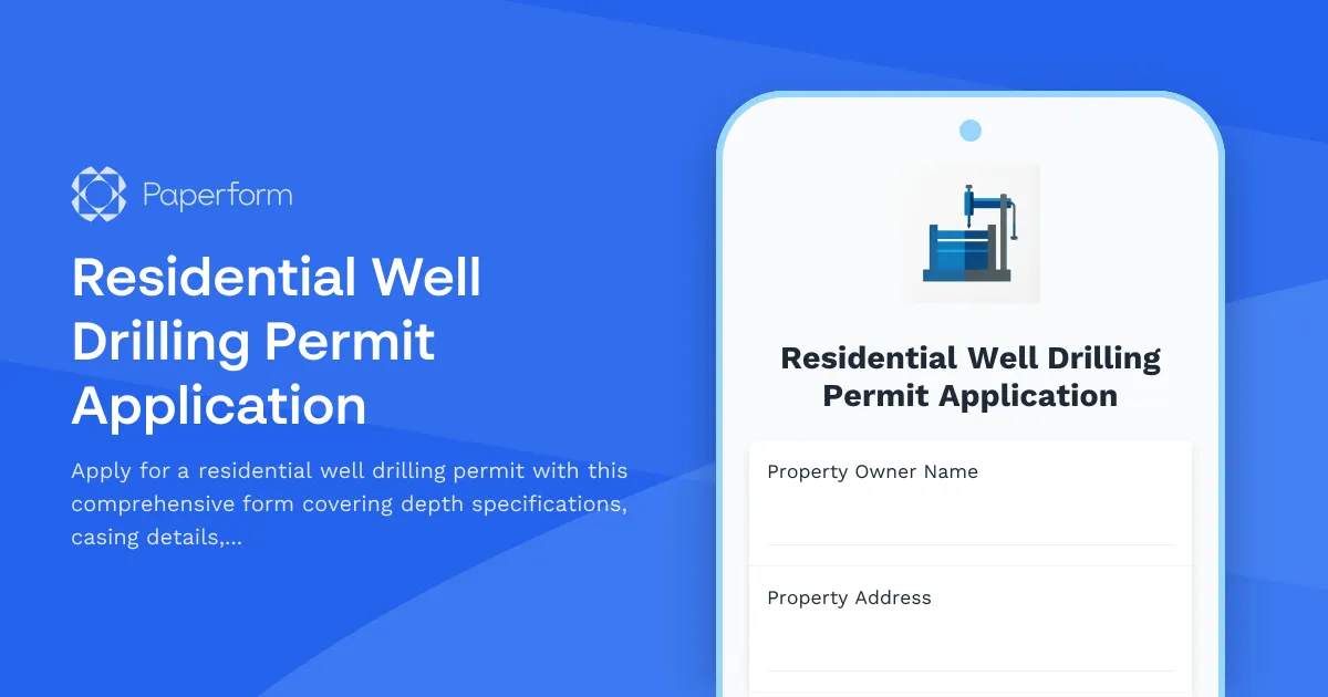 Residential Well Drilling Permit Application