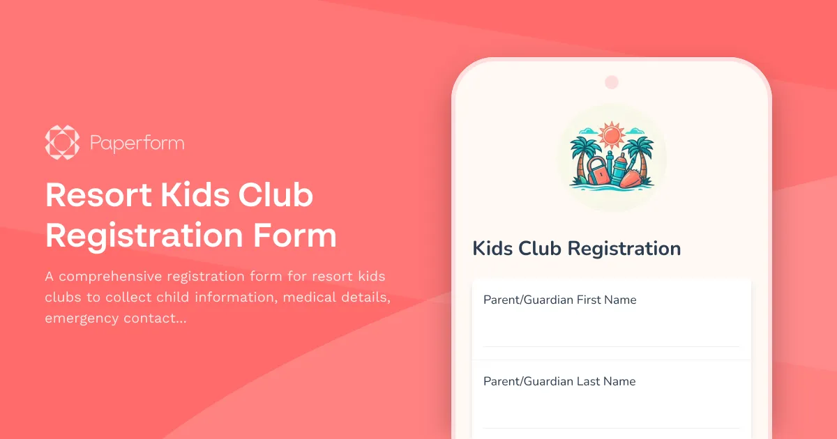 Resort Kids Club Registration Form