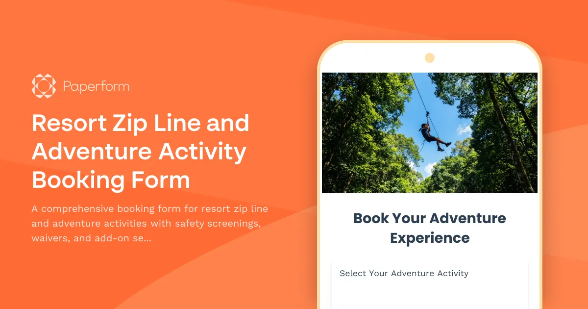Resort Zip Line and Adventure Activity Booking Form
