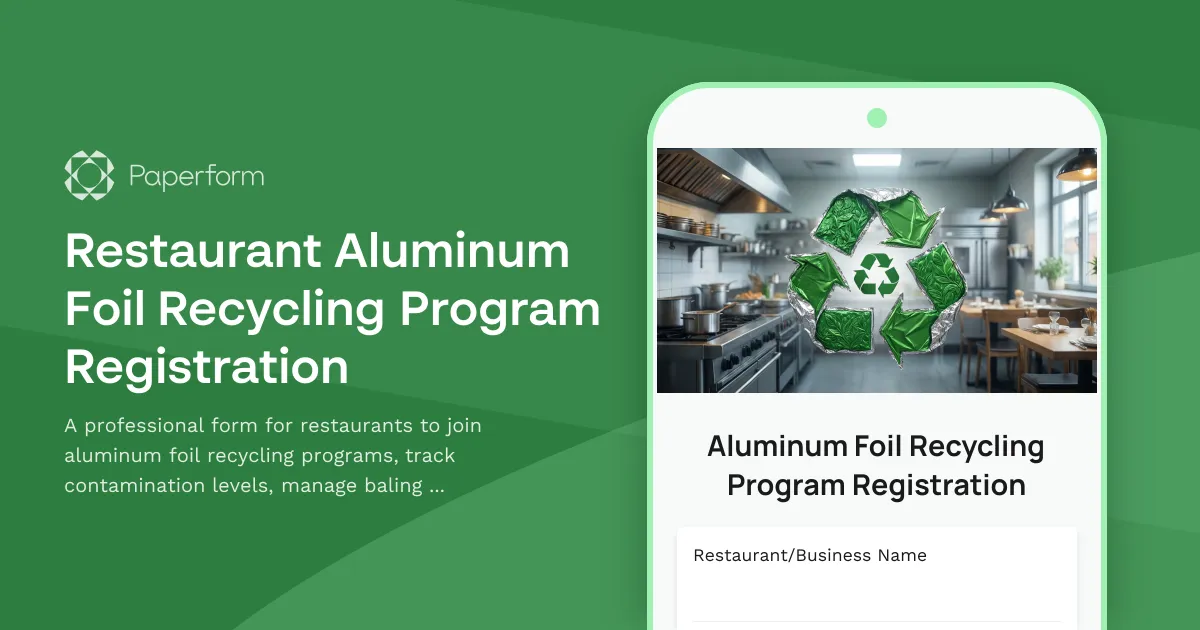 Restaurant Aluminum Foil Recycling Program Registration