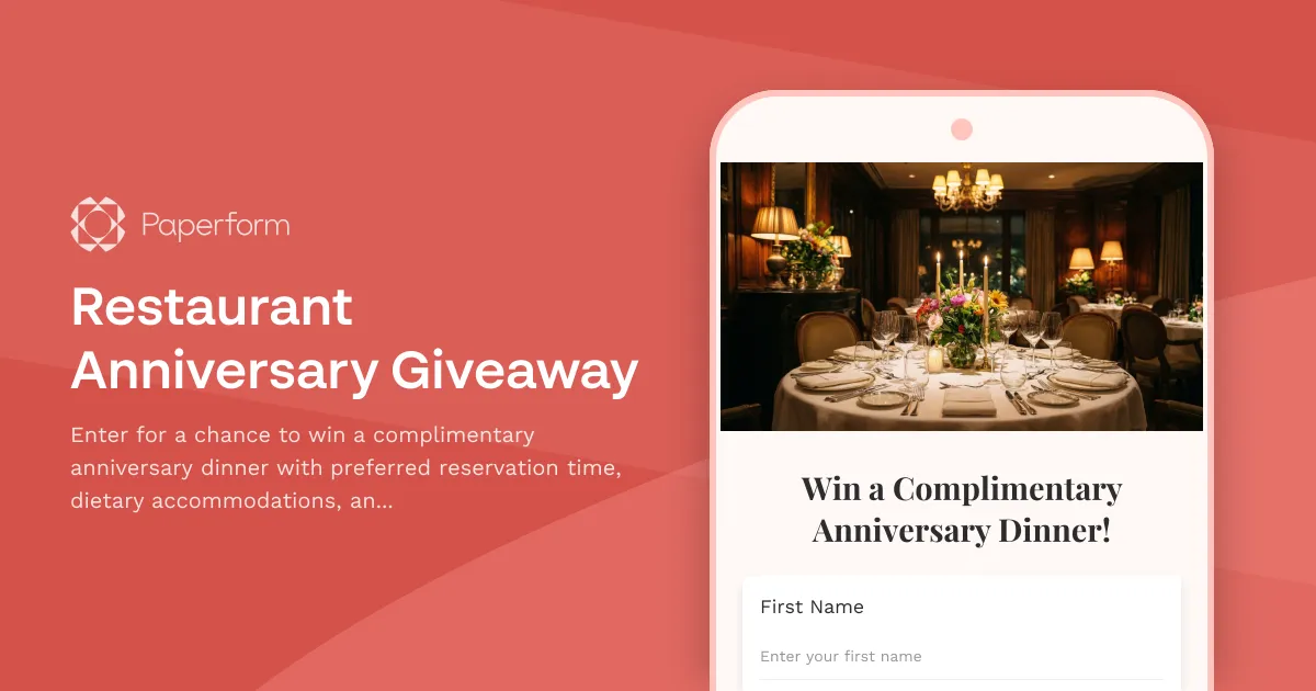 Restaurant Anniversary Giveaway