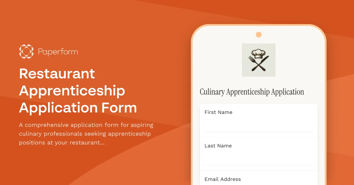 Restaurant Apprenticeship Application Form