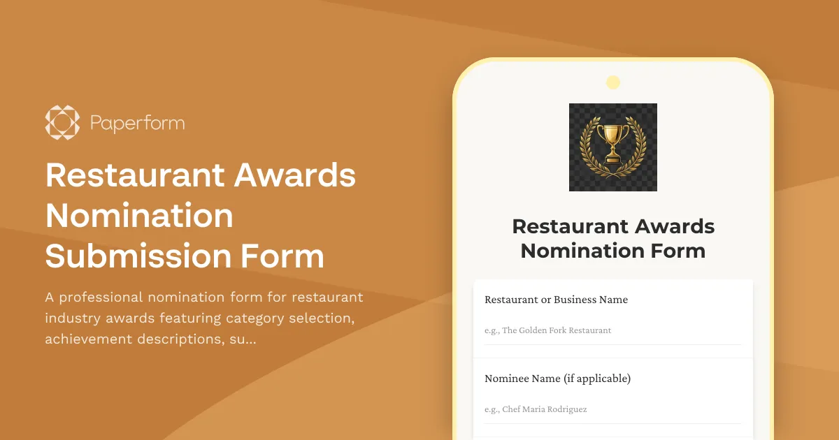 Restaurant Awards Nomination Submission Form