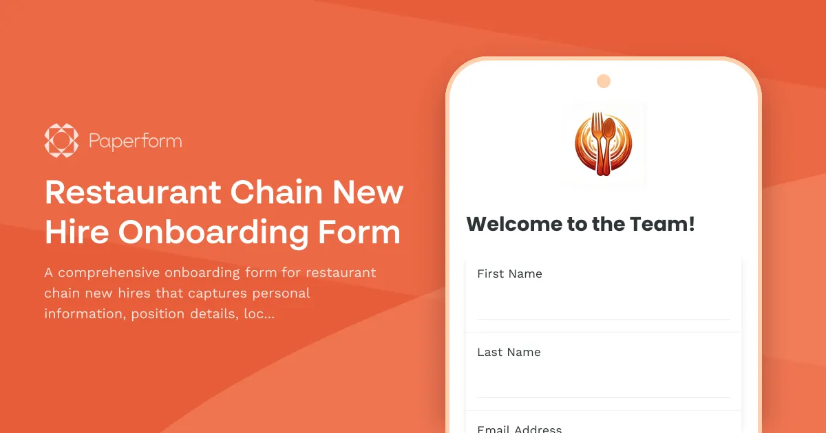 Restaurant Chain New Hire Onboarding Form