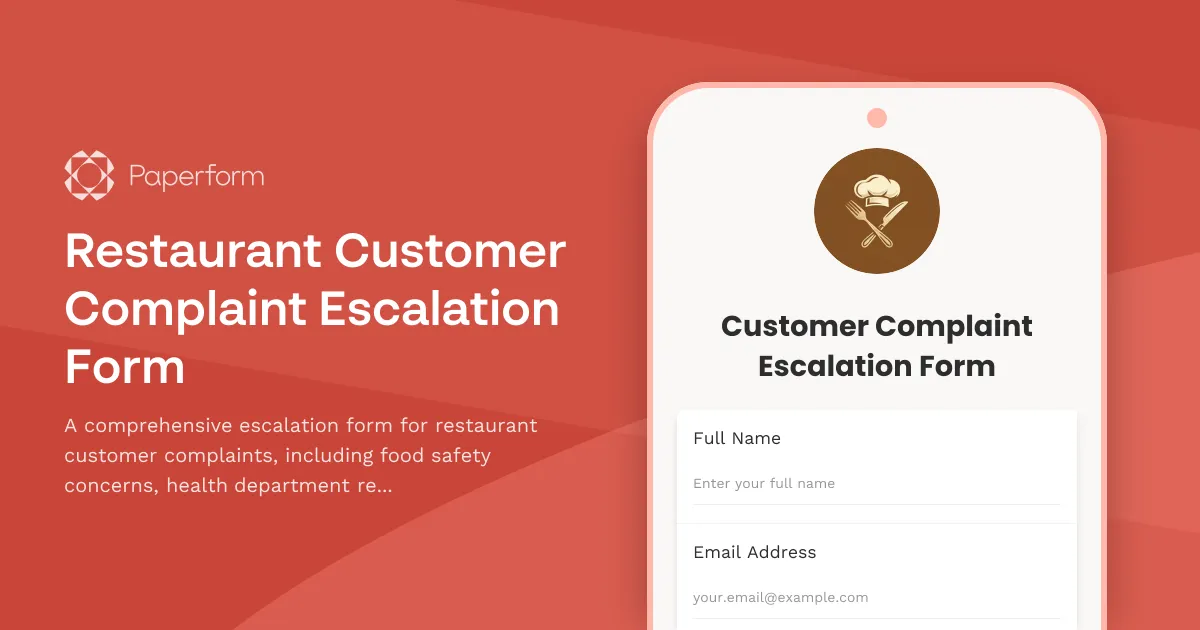 Restaurant Customer Complaint Escalation Form