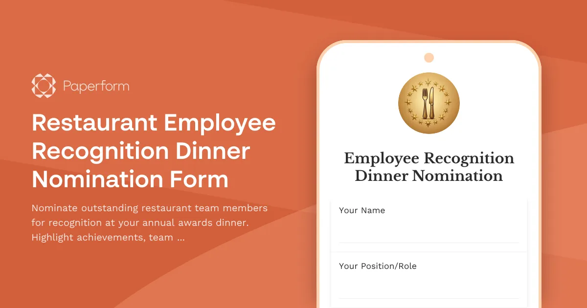 Restaurant Employee Recognition Dinner Nomination Form