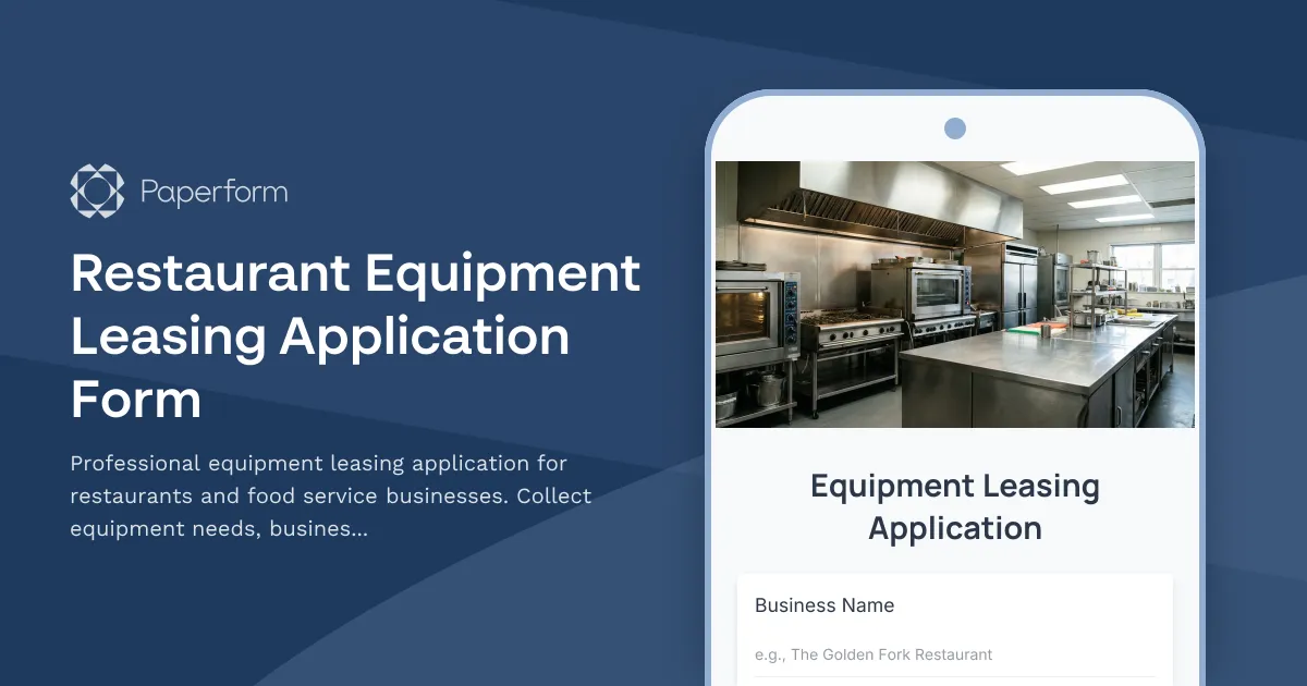 Restaurant Equipment Leasing Application Form