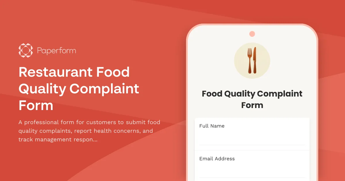 Restaurant Food Quality Complaint Form
