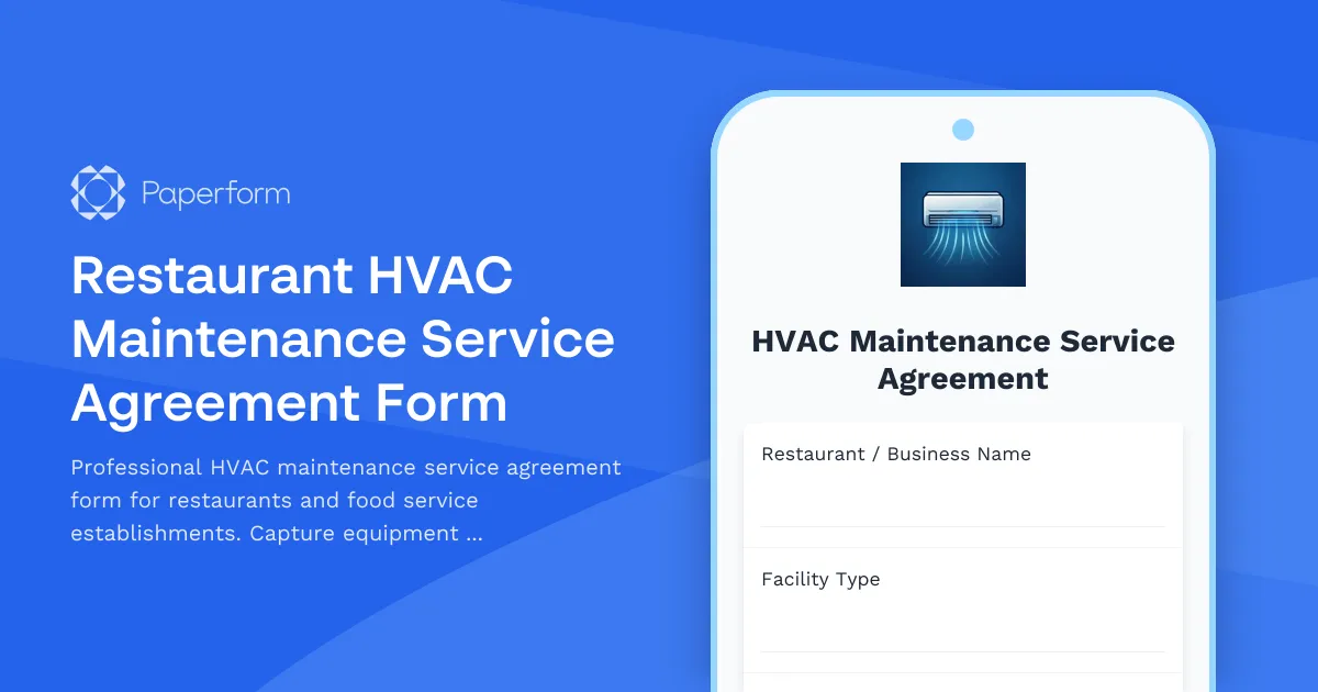 Restaurant HVAC Maintenance Service Agreement Form