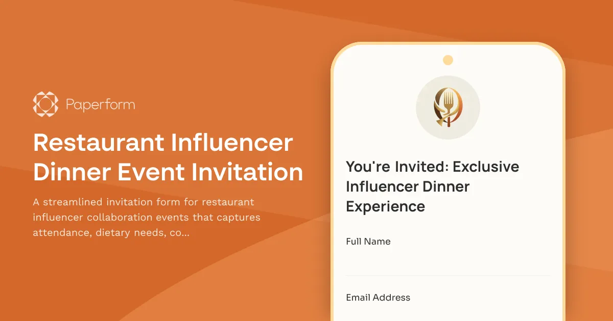 Restaurant Influencer Dinner Event Invitation