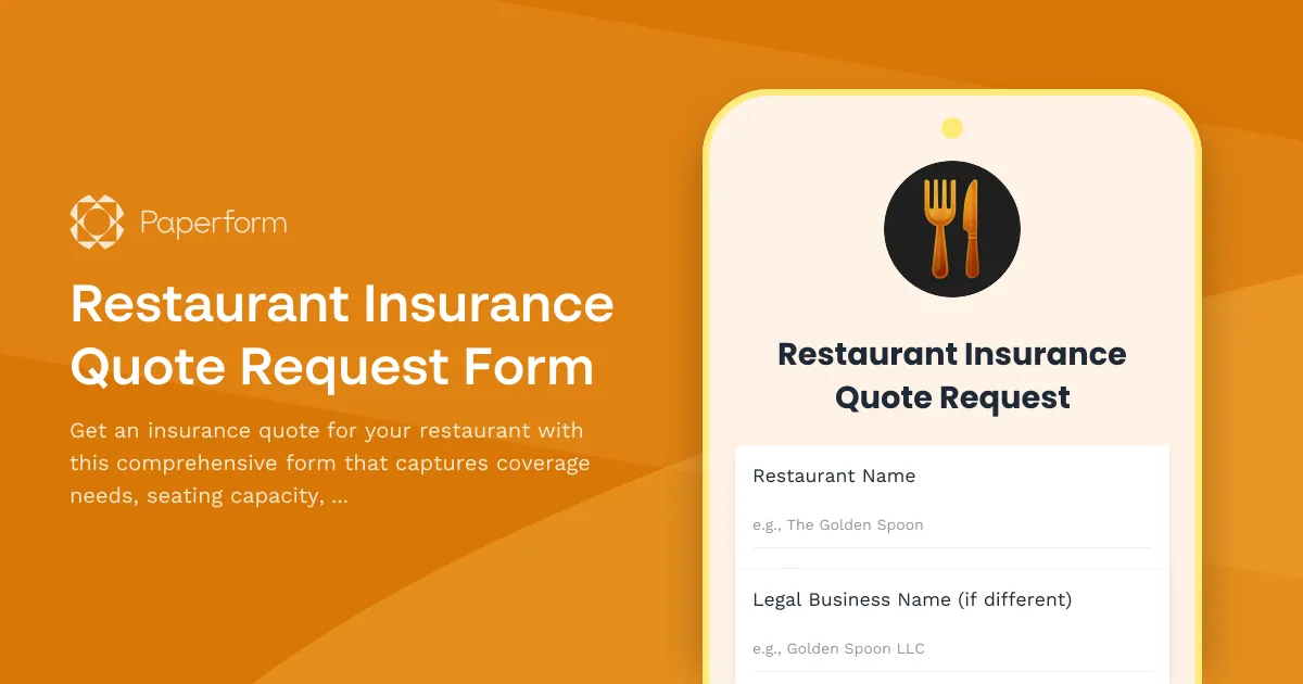 Restaurant Insurance Quote Request Form