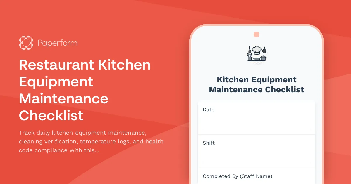 Restaurant Kitchen Equipment Maintenance Checklist